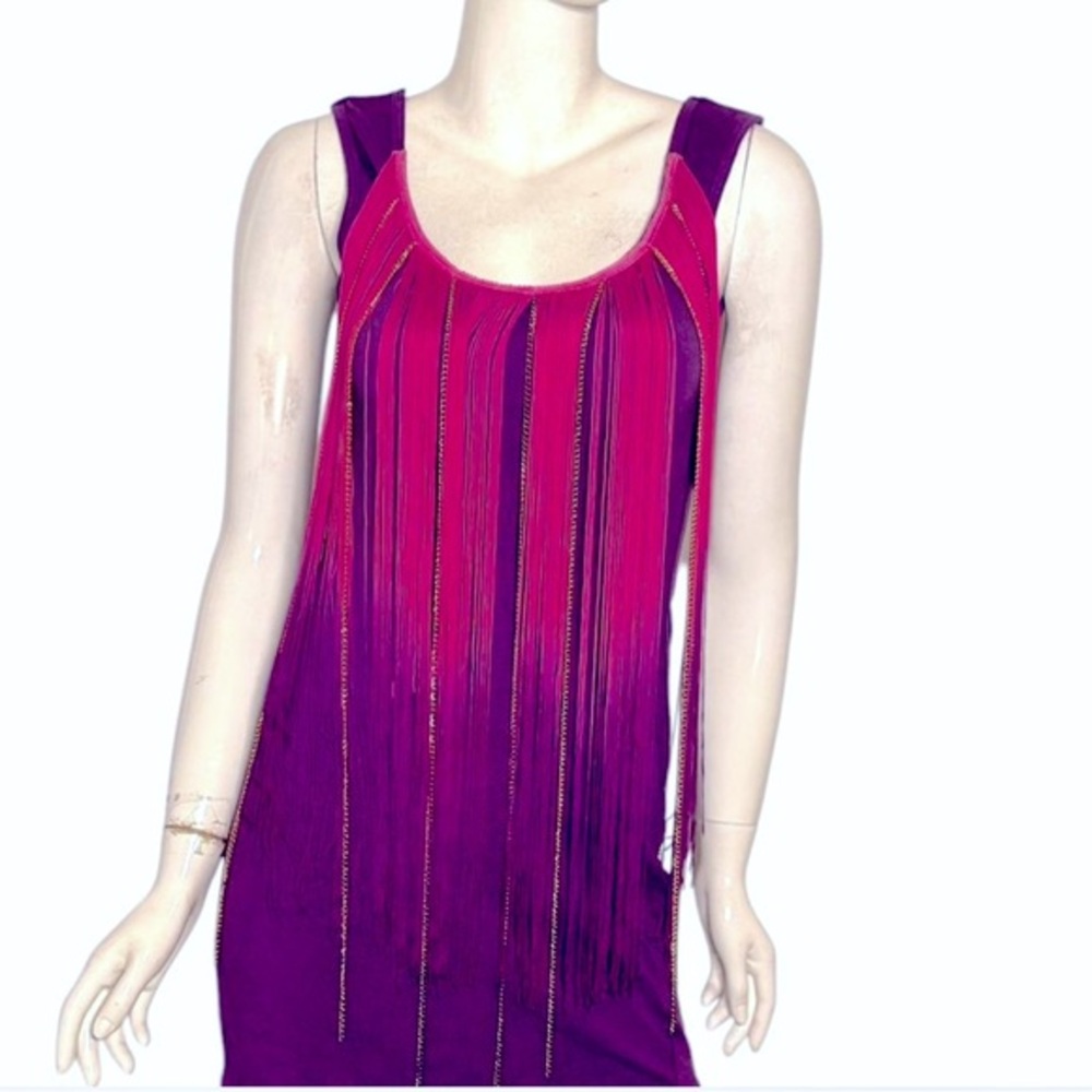 Rocawear dress Vintage Y2K pink fringe purple bodycon sleeveless mini festival‎